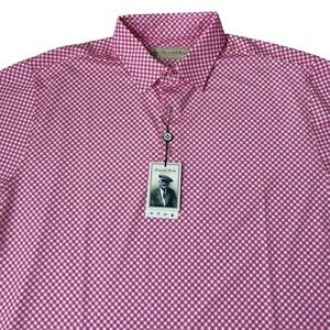 Donald Ross Polo Golf Shirt Men M Azalea Pink Gingham Performance Preppy NWT